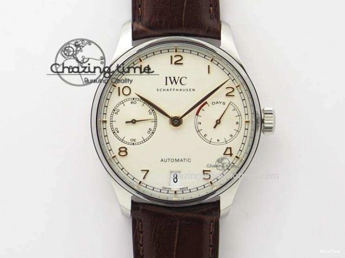 MIROTIME 0511 Sustainable Portuguese IW5444 SS White Dial RG Numbers On Brown Leather Strap A 7256